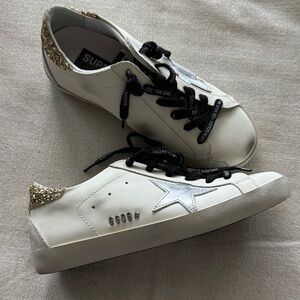 Golden Goose White Sneakers with Gold Glitter Heel